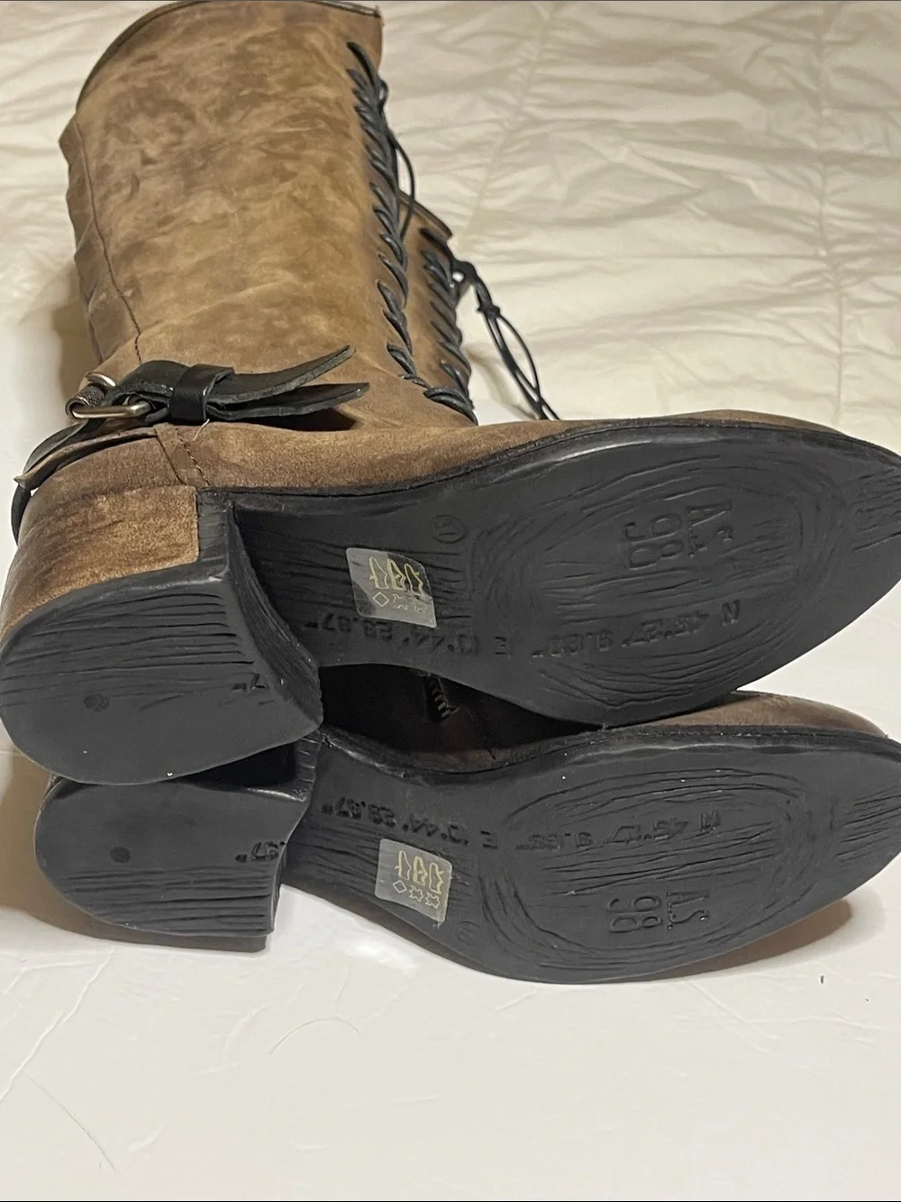 AS98 Brown Knee-High Lace-Up Suede Boots - Women's Size 7